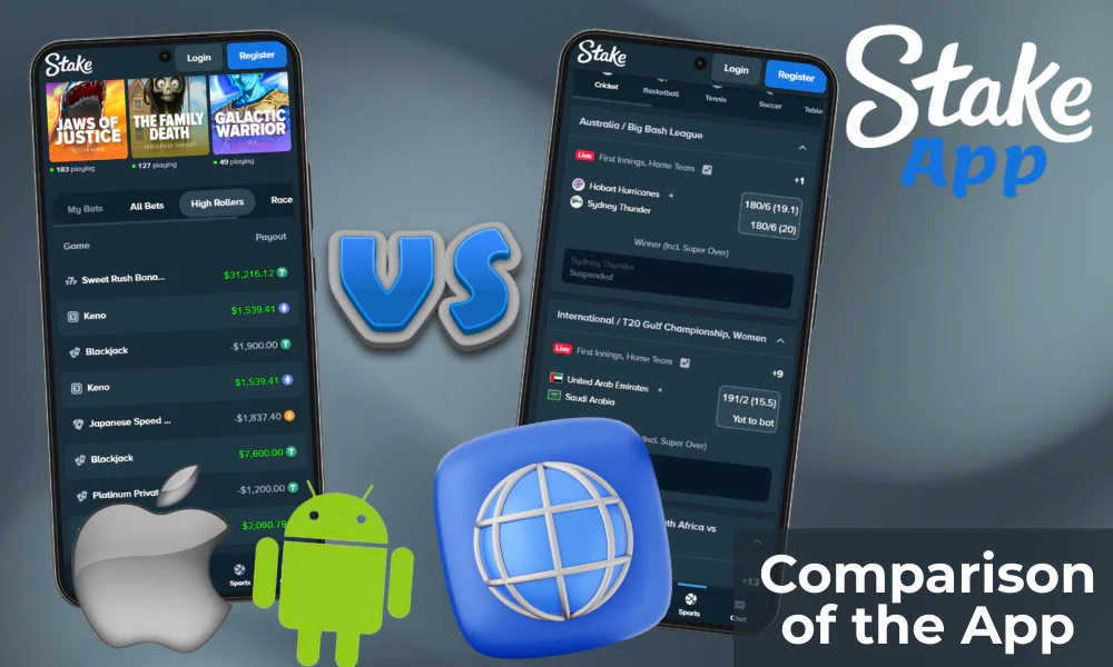 Comparison of the add-on and browser version of the Stake app